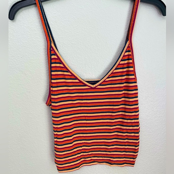 American Eagle Striped Cropped spaghetti strap Tank Top Size L - Picture 1 of 8